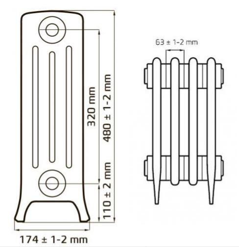 Чавунний ретро радіатор DERBY M 320/144 D-320/144 фото