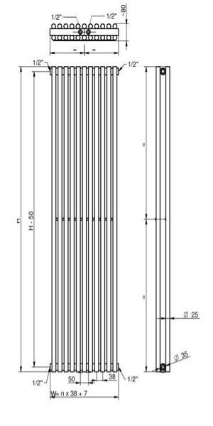 Дизайн радіатори Praktikum 2 H-1800 mm, L-275 mm Betatherm PV 2180/07 9016M 99 фото