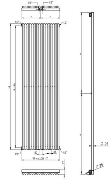 Вертикальний радіатор Praktikum 1 H-1800 мм, L-387 мм PV 1180/10 9005М 99 фото