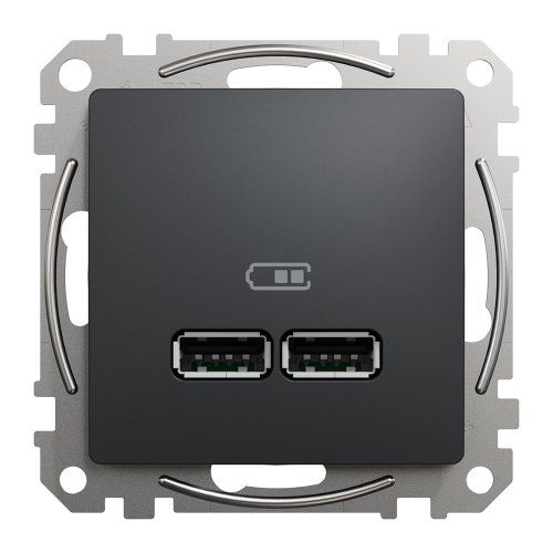 Розетка USB двойная А+А, 2.1А, 230В, Черный, Sedna Design SDD114401 SDD114401 фото