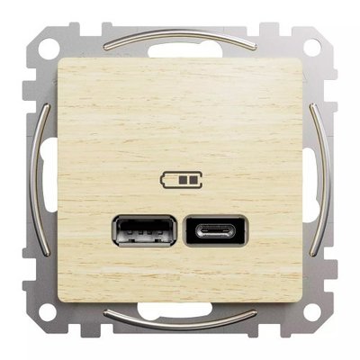 Розетка USB двойная А+C, 2.4А, 230В, Береза, Sedna Design SDD180402 SDD180402 фото