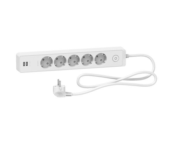 Удлинитель на 5 розеток + 2хUSB 2.4А, кабель 1,5 метра, белый, Schneider Electric ST945U1W ST945U1W фото