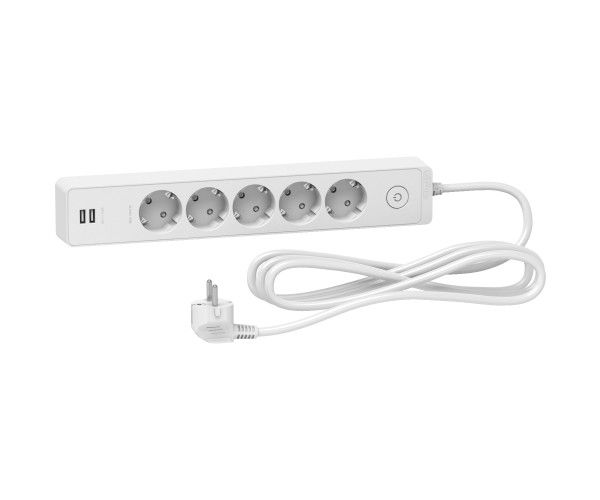 Подовжувач на 5 розеток + 2хUSB 2.4А, кабель 3 метри, білий, Schneider Electric ST945U3W ST945U1BA фото