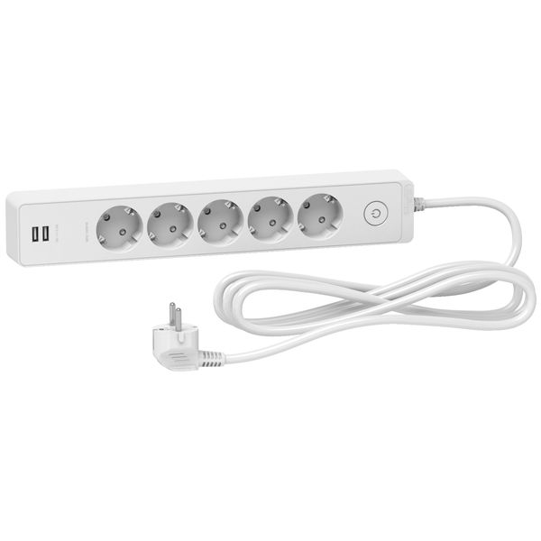 Подовжувач на 5 розеток + 2хUSB 2.4А, кабель 3 метри, білий, Schneider Electric ST945U3W ST945U1BA фото