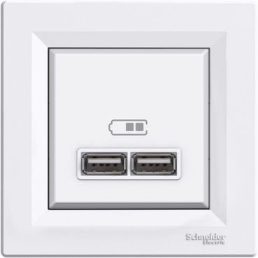 Розетка USB, 2 выхода 2.0, 5V-DC, макс 2.1A, Белая, Asfora EPH2700221 EPH2700221 фото