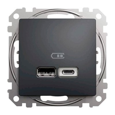 Розетка USB двойная А+C, 2.4А, 230В, Черный, Sedna Design SDD114402 SDD114402 фото