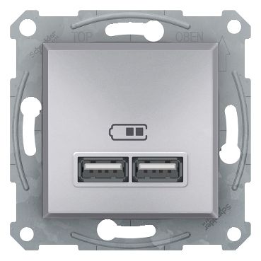 Розетка USB, 2 выхода 2.0, 5V-DC, макс 2.1A, Алюминий, Asfora EPH2700261 EPH2700261 фото